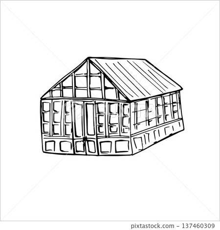Whimsy vintage greenhouse line art Whimsy vintage greenhouse line art 137460309