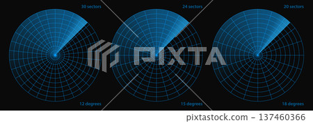 Military sonar in screen radar technology vector. Scan target bg for ship blue hud. Submarine compass data on army navy map signal. System sea search with light sound wave and boat naval defense 137460366