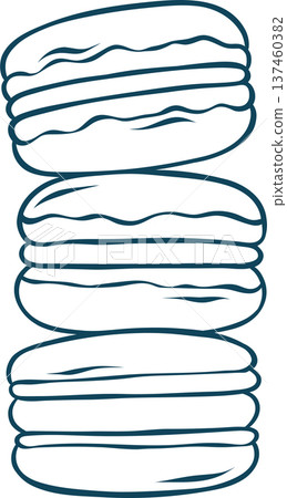 A stack of macarons, simple vector icon in doodle and sketch style with Mediterranean blue lines. Hand-drawn French pastry tower for patisserie menus or dessert branding A stack of macarons, simple vector icon in doodle and sketch style with Mediterranean blue lines. Hand-drawn French pastry tower for patisserie menus or dessert branding 137460382