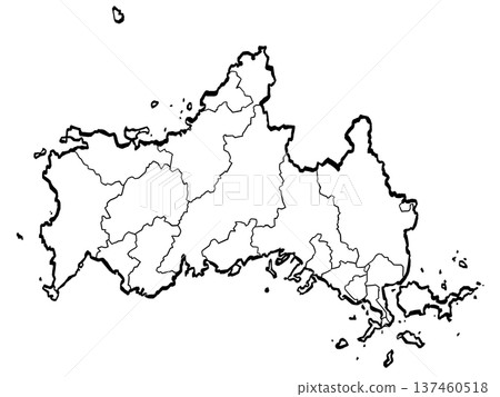 山口縣地圖 - 市町劃分插圖（筆觸風格） 137460518