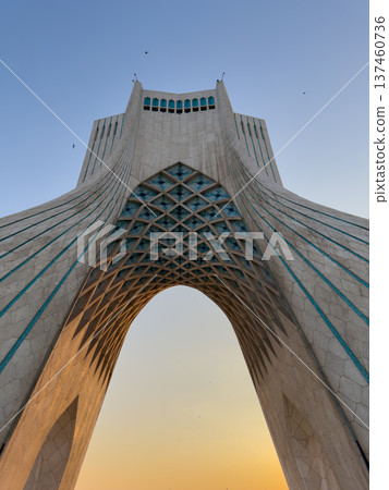 Azadi Tower, Freedom Tower built of Isfahan white marble on the square, Gateway to Tehran, Persian Empire, Architect Hossein Amanat, Shah Memorial Tower 137460736