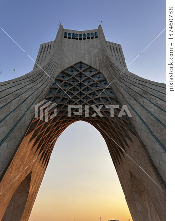 Azadi Tower, Freedom Tower built of Isfahan white marble on the square, Gateway to Tehran, Persian Empire, Architect Hossein Amanat, Shah Memorial Tower 137460738