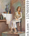 hand-painted dressed female model in studio 137460939