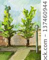 hand-painted green trees near fence of city park 137460944