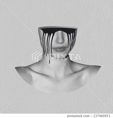 Surreal female head dripping dark galaxy tears Surreal female head dripping dark galaxy tears 137460951