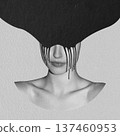 Woman's head covered with dripping black ink 137460953