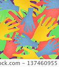Diverse colorful hands creating unity and community pattern 137460955