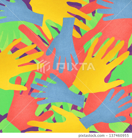 Diverse colorful hands creating unity and community pattern 137460955