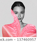 Woman integrating with natural pink anthurium leaf 137460957