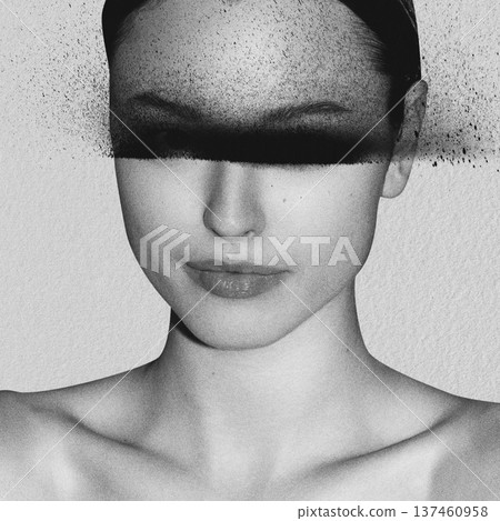 Woman's face with black censorship bar over eyes 137460958