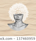 Woman with dandelion head floating on desert sand 137460959