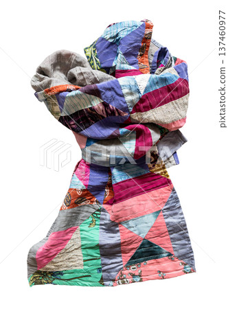 tied handcrafted long patchwork scarf isolated 137460977