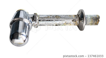 used sink drain trap with corroded pipe isolated 137461033