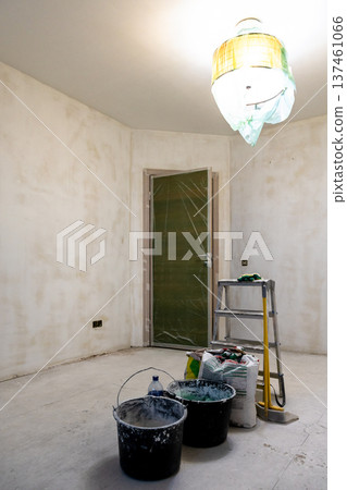 plastered room with rough finishing plastered room with rough finishing 137461066