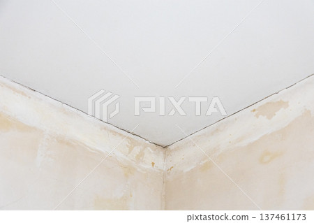 ceiling with cracks in corner during renovation ceiling with cracks in corner during renovation 137461173