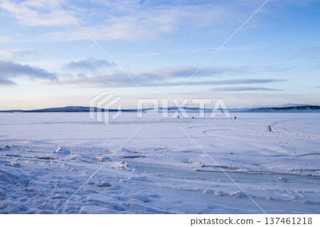 view of frozen sea shore in Kandalaksha in winter view of frozen sea shore in Kandalaksha in winter 137461218