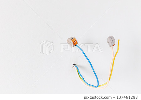 electrical wires for installing wall light closeup electrical wires for installing wall light closeup 137461288