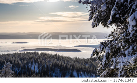 above view of Kandalaksha bay in winter evening above view of Kandalaksha bay in winter evening 137461347
