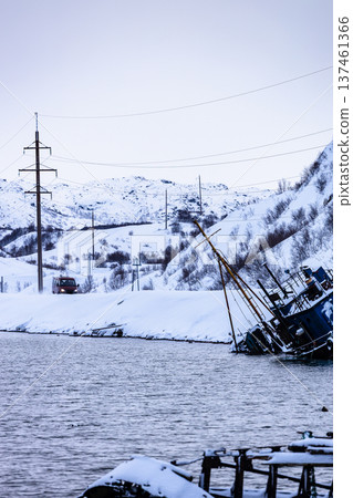 road along Barents Sea coast in Teriberka village road along Barents Sea coast in Teriberka village 137461366