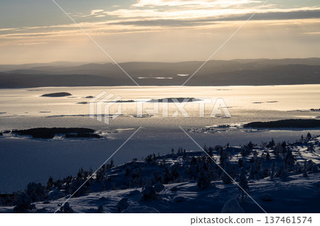 view of islands in Kandalaksha gulf in winter view of islands in Kandalaksha gulf in winter 137461574