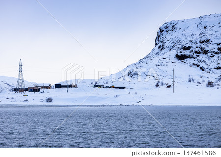 view of Teriberka village from Sea in winter 137461586