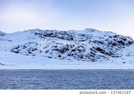 view of snow-covered Barents Sea coast, Teriberka view of snow-covered Barents Sea coast, Teriberka 137461587