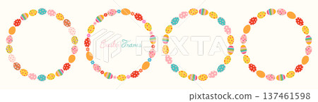 Colorful Easter eggs and flowers vector frames, cute round wreaths, spring borders for greeting cards and invitations Colorful Easter eggs and flowers vector frames, cute round wreaths, spring borders for greeting cards and invitations 137461598