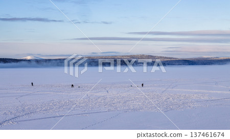 panoramic view of frozen sea coast in winter day panoramic view of frozen sea coast in winter day 137461674