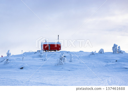 balok insulated trailer on sleds in blue twilight 137461688