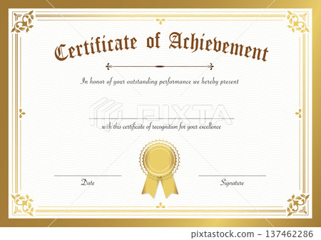 Elegant Certificate of Achievement with Gold Border and Seal for Recognition and Excellence 137462286