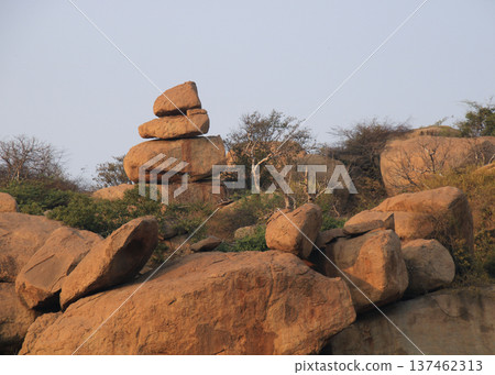 Pile of granite boulder in Basapur, Hampi, India. Pile of granite boulder in Basapur, Hampi, India. 137462313