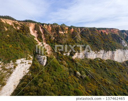 Aerial View of Saint Jouin Bruneval Beach with Waves and Cliffs 137462465