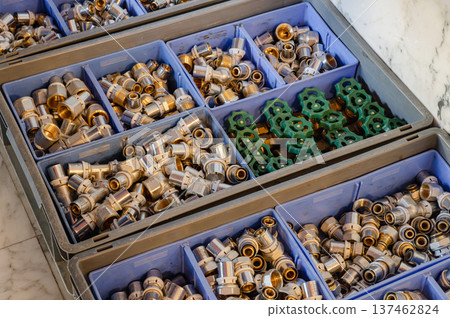 Packed Plumbing Fittings in Boxes Packed Plumbing Fittings in Boxes 137462824