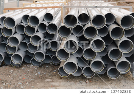 Street Repair Works with Pipe Stack Street Repair Works with Pipe Stack 137462828