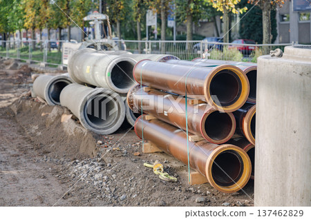 Urban Repair Process with Stack of Pipes Urban Repair Process with Stack of Pipes 137462829