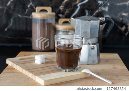 Morning Coffee Styled on Wooden Tray Morning Coffee Styled on Wooden Tray 137462854