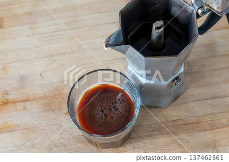 Freshly Brewed Coffee Still Life on Tray 137462861