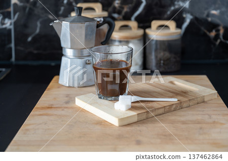 Coffee Presentation on Rustic Wood Coffee Presentation on Rustic Wood 137462864