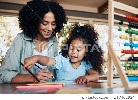 Happy, writing and a mother with a child for homework, education support and together for teaching. Smile, family and a young mom with a girl kid for drawing, school project or studying in a house Happy, writing and a mother with a child for homework, education support and together for teaching. Smile, family and a young mom with a girl kid for drawing, school project or studying in a house 137462924