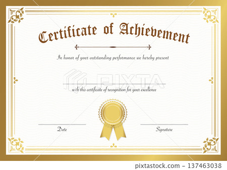 Elegant Certificate of Achievement with Gold Border and Seal for Recognition and Excellence 137463038