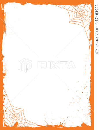 Vertical orange grunge border with spiderwebs, splatters for Halloween transparent background 137463041