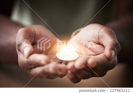 Prayer, candle or hands of man for worship, faith and belief for support, help and hope in Christian religion. Light, closeup or person in meditation for spiritual healing, mercy or trust for praise Prayer, candle or hands of man for worship, faith and belief for support, help and hope in Christian religion. Light, closeup or person in meditation for spiritual healing, mercy or trust for praise 137463211