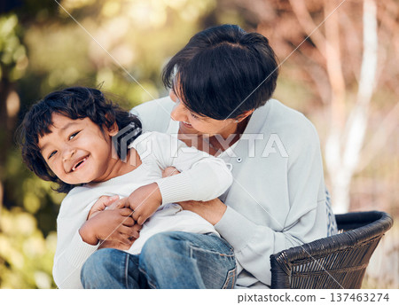 Boy, laughing or grandmother portrait in park for bonding, support or summer break in Mexico nature. Kid, funny or child with mature woman on garden bench for love, trust and together in backyard hug Boy, laughing or grandmother portrait in park for bonding, support or summer break in Mexico nature. Kid, funny or child with mature woman on garden bench for love, trust and together in backyard hug 137463274