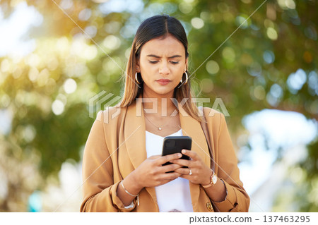 Phone, text and confused woman in a city street frustrated by 404, glitch or phishing scam outdoor. smartphone, app and lady with wtf face for taxi request, quote or chauffeur service travel delay Phone, text and confused woman in a city street frustrated by 404, glitch or phishing scam outdoor. smartphone, app and lady with wtf face for taxi request, quote or chauffeur service travel delay 137463295