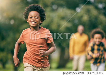 Portrait, running and children at a park with parents, freedom and playing in nature together. Love, energy and excited kid face run in a forest with mother, father and bonding, smile and race games Portrait, running and children at a park with parents, freedom and playing in nature together. Love, energy and excited kid face run in a forest with mother, father and bonding, smile and race games 137463442