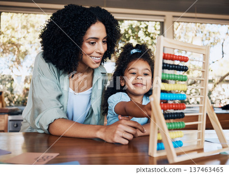 Abacus, education and happy family mother, child and studying math, counting or youth development project. Distance learning, home school and mom help, support or teaching kid, young girl or daughter Abacus, education and happy family mother, child and studying math, counting or youth development project. Distance learning, home school and mom help, support or teaching kid, young girl or daughter 137463465