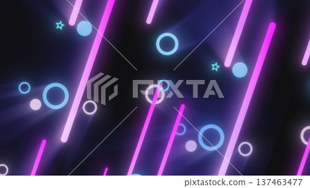 Abstract composition of glowing pink and blue neon lines and circles 137463477