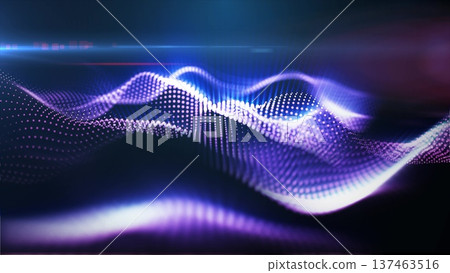 A mesmerizing display of purple glowing particle waves, representing abstract energy flows against a dark background, video in high quality 4k, motion design 137463516