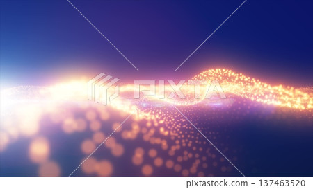 Yellow energy glowing magic waves high tech digital iridescent with light rays lines and bokeh energy particles 137463520