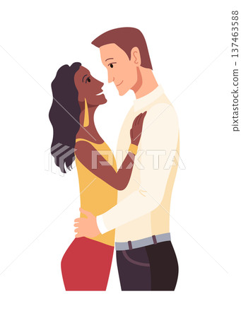 People hugging together with isolated compositions of doodle people embracing each other on blank background vector illustration 137463588